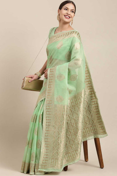 Buy Mindy Green Bagh Blended Linen One Minute Saree Online