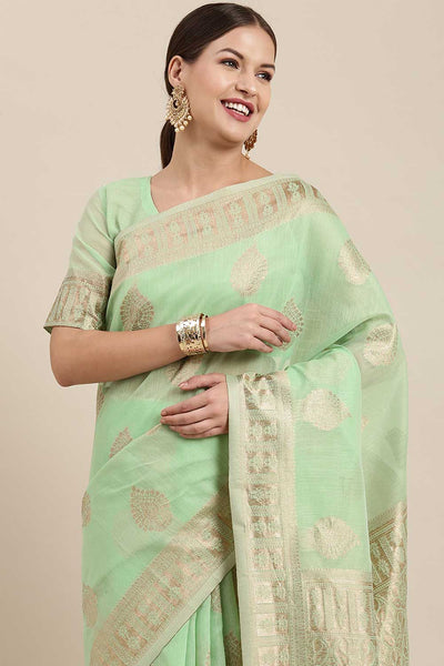 Buy Mindy Green Bagh Blended Linen One Minute Saree Online - Back