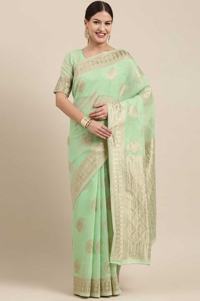 Buy Mindy Green Bagh Blended Linen One Minute Saree Online - One Minute Saree