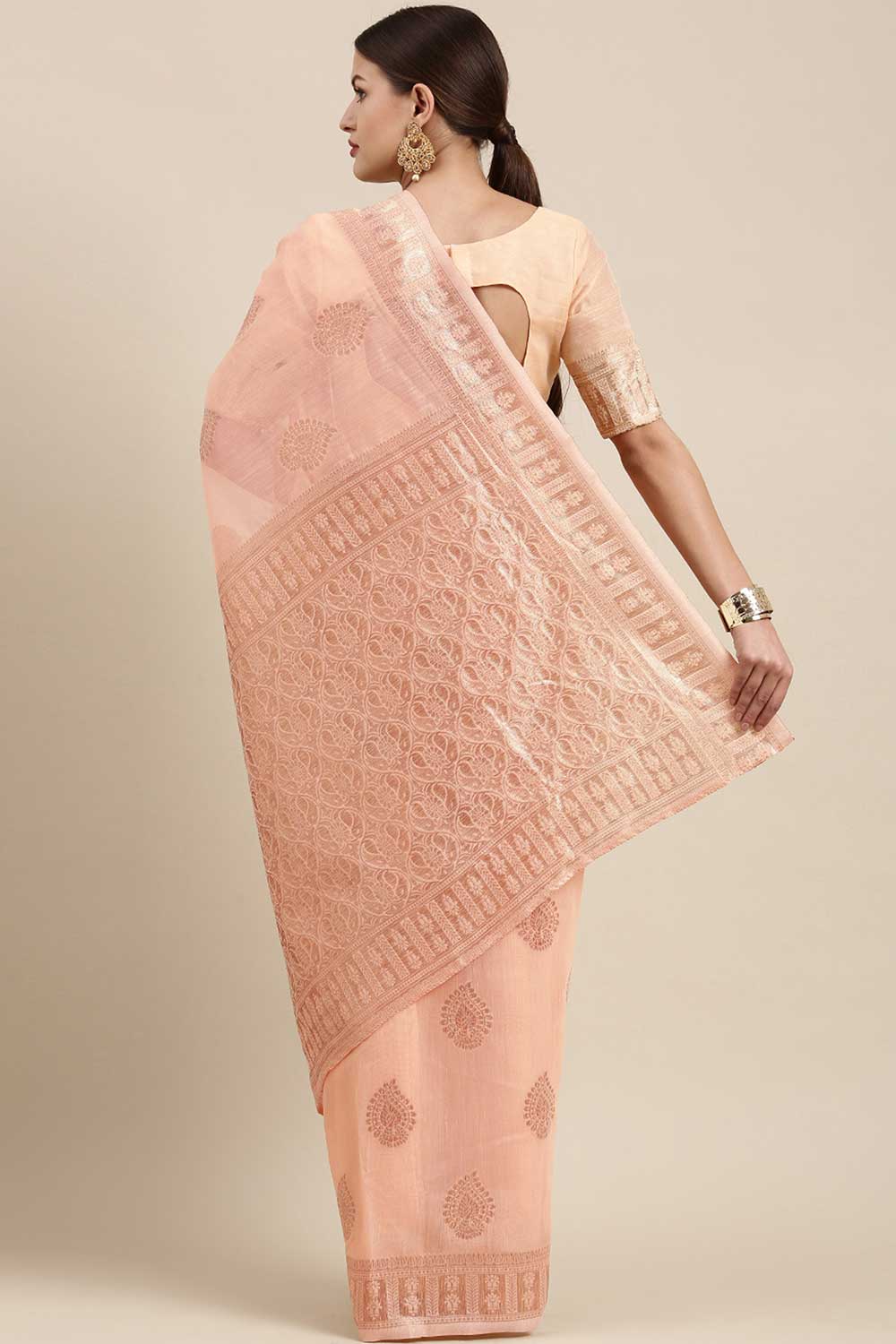 Shop Chaya Peach Bagh Blended Linen One Minute Saree at best offer at our  Store - One Minute Saree