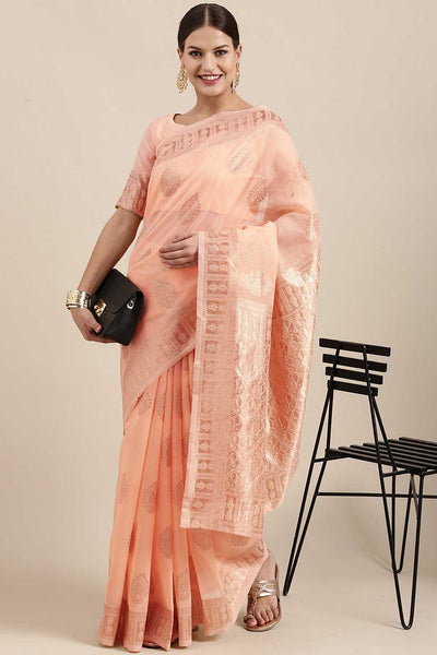 Buy Chaya Peach Bagh Blended Linen One Minute Saree Online