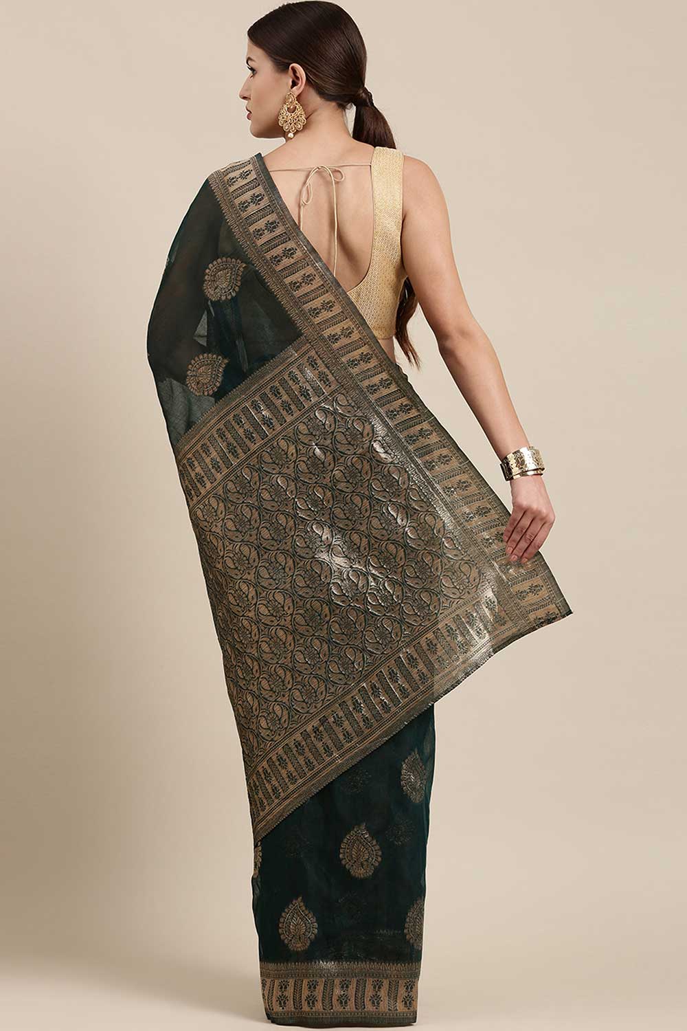 Shop Karish Green Bagh Blended Linen One Minute Saree at best offer at our  Store - One Minute Saree
