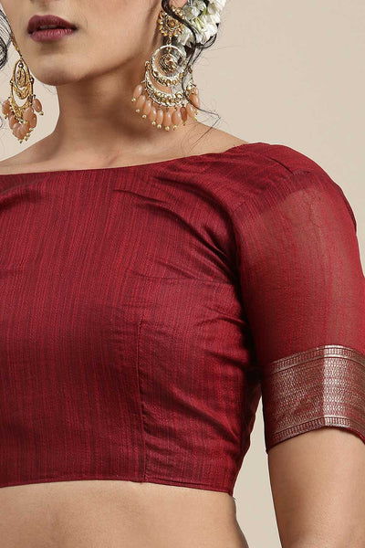 Emi Maroon Floral Woven Linen One Minute Saree