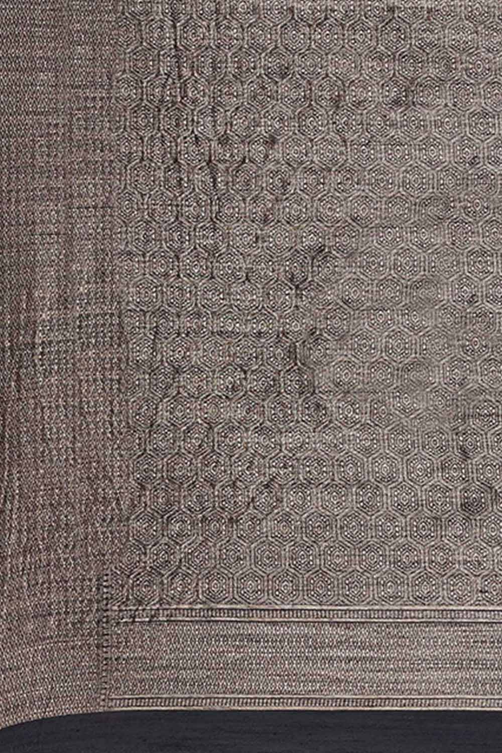 Buy Nisha Navy Blue Floral Woven Linen One Minute Saree Online - Front