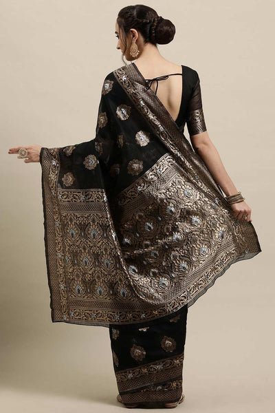 Shop Karishma Black Zari Woven Linen One Minute Saree at best offer at our  Store - One Minute Saree