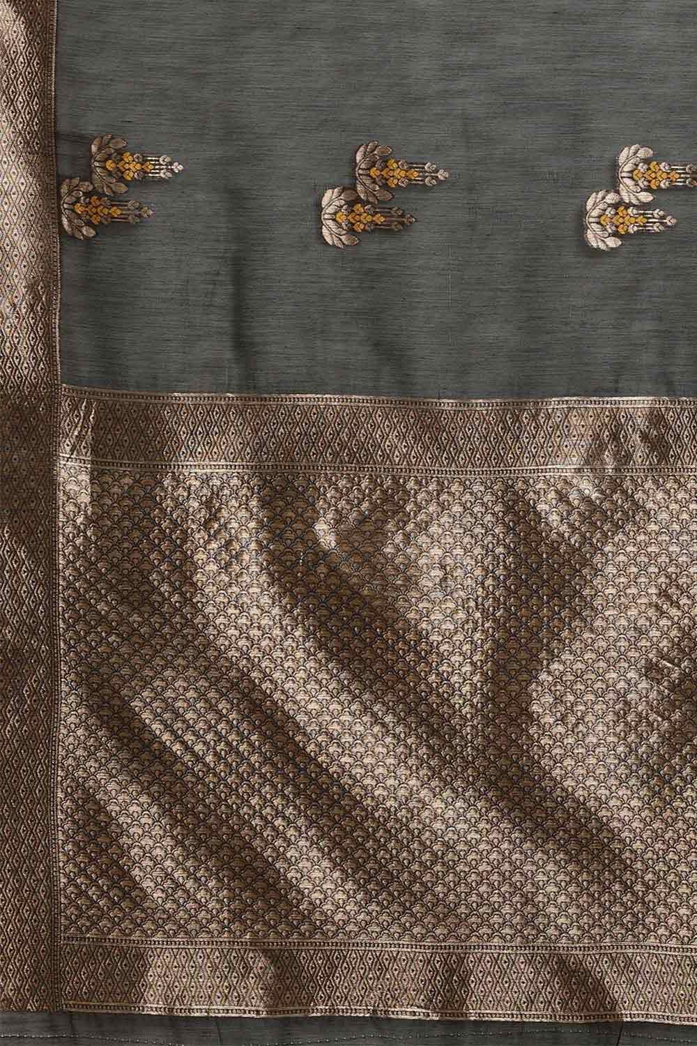 Buy Karishma Black Zari Woven Linen One Minute Saree Online - Back