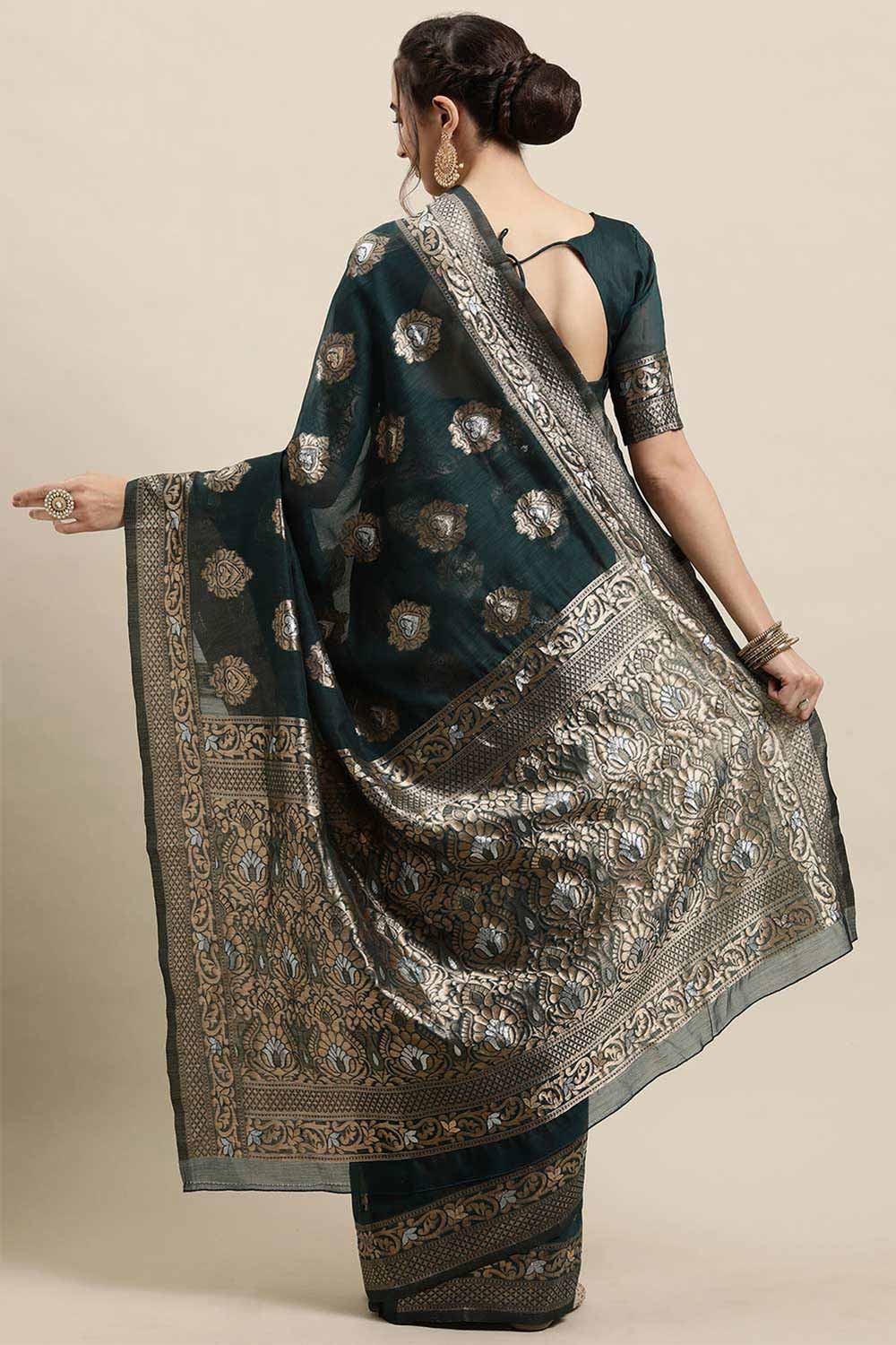 Shop Leanne Green Zari Woven Linen One Minute Saree at best offer at our  Store - One Minute Saree