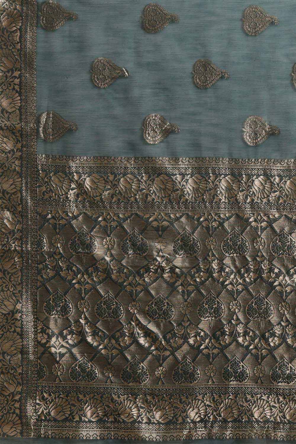 Buy Leanne Green Zari Woven Linen One Minute Saree Online - Back