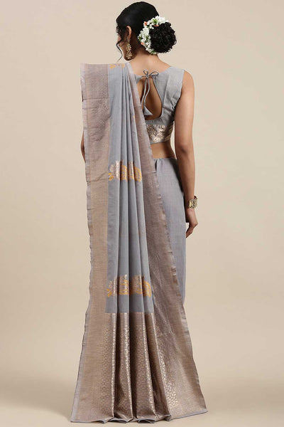 Shop Lina Grey Floral Woven Linen One Minute Saree at best offer at our  Store - One Minute Saree
