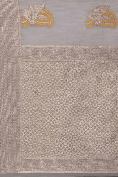 Buy Lina Grey Floral Woven Linen One Minute Saree Online - Front
