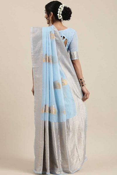 Shop Pauline Blue Floral Woven Linen One Minute Saree at best offer at our  Store - One Minute Saree