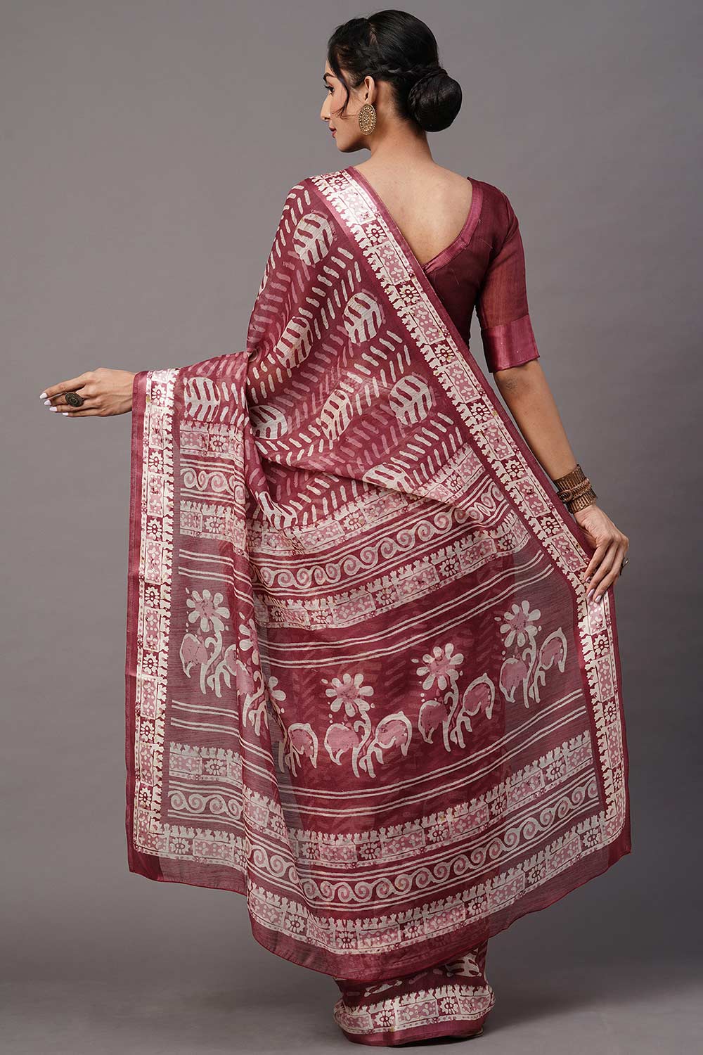 Shop Kaya Cotton Blend Magenta Printed One Minute Saree at best offer at our  Store - One Minute Saree