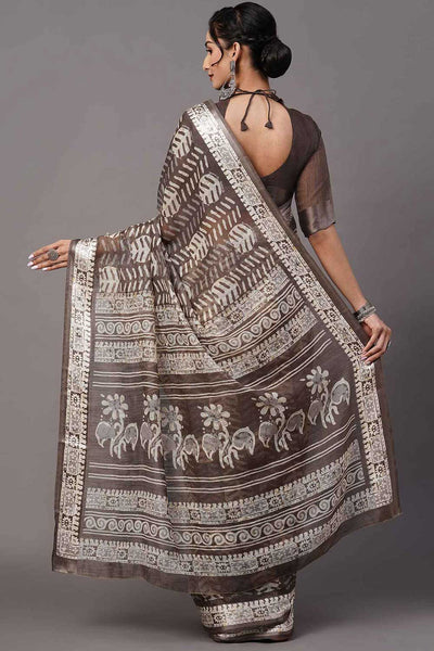 Shop Sayna Cotton Blend Brown Printed One Minute Saree at best offer at our  Store - One Minute Saree