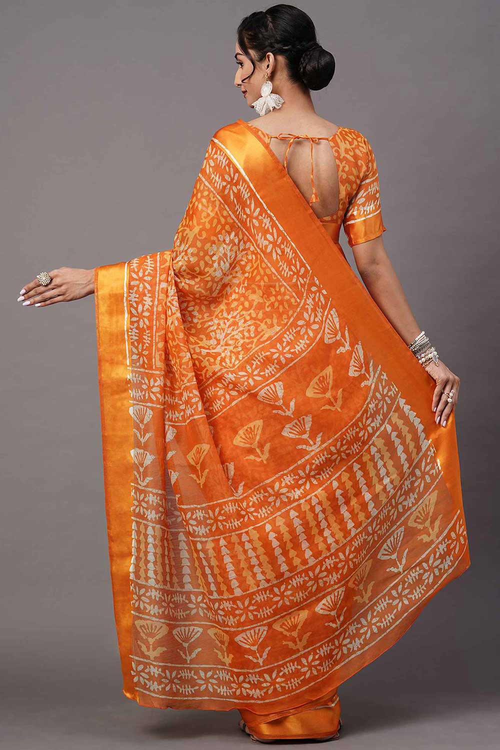 Rory Cotton Blend Mustard Printed One Minute Saree