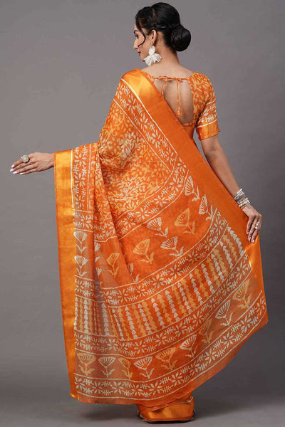Shop Rory Cotton Blend Orange Printed One Minute Saree at best offer at our  Store - One Minute Saree