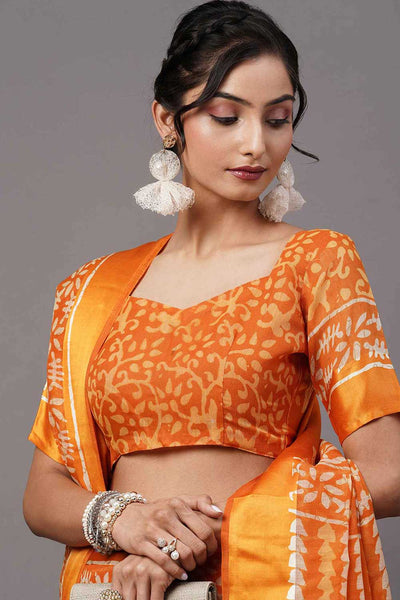 Buy Rory Cotton Blend Orange Printed One Minute Saree Online