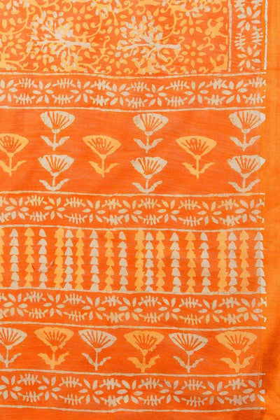 Buy Rory Cotton Blend Orange Printed One Minute Saree Online - Front