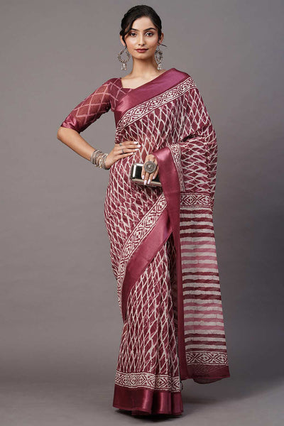 Buy Riley Cotton Blend Magenta Printed One Minute Saree Online - One Minute Saree