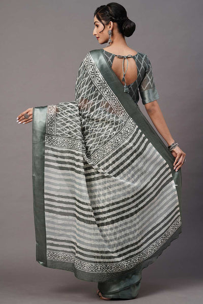 Shop Katie Cotton Blend Sea Green Printed One Minute Saree at best offer at our  Store - One Minute Saree
