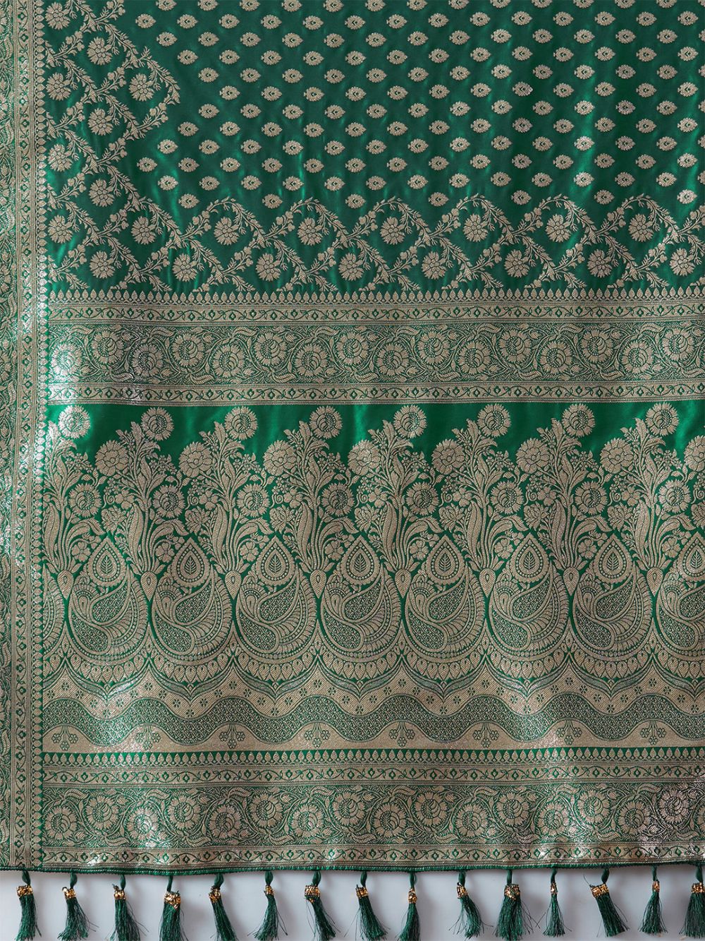 Buy Angelina Green Silk Blend Kanjivaram One Minute Saree Online - Front