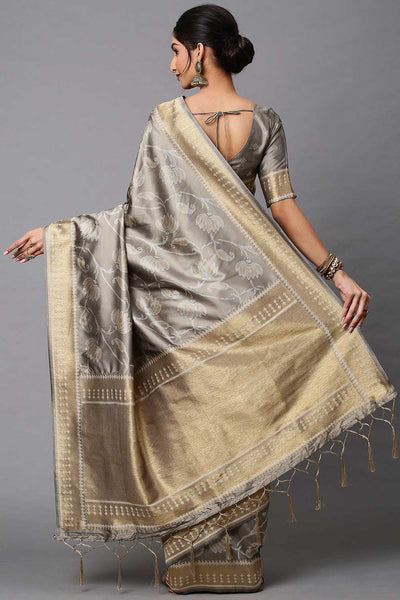 Shop Rain Grey Abstract Print Cotton Silk One Minute Saree at best offer at our  Store - One Minute Saree