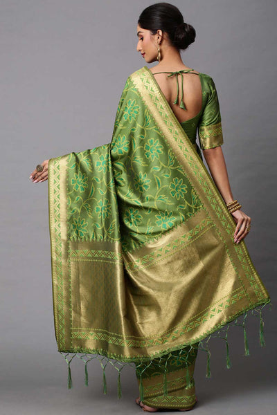 Shop Ojas Olive Abstract Print Cotton Silk One Minute Saree at best offer at our  Store - One Minute Saree