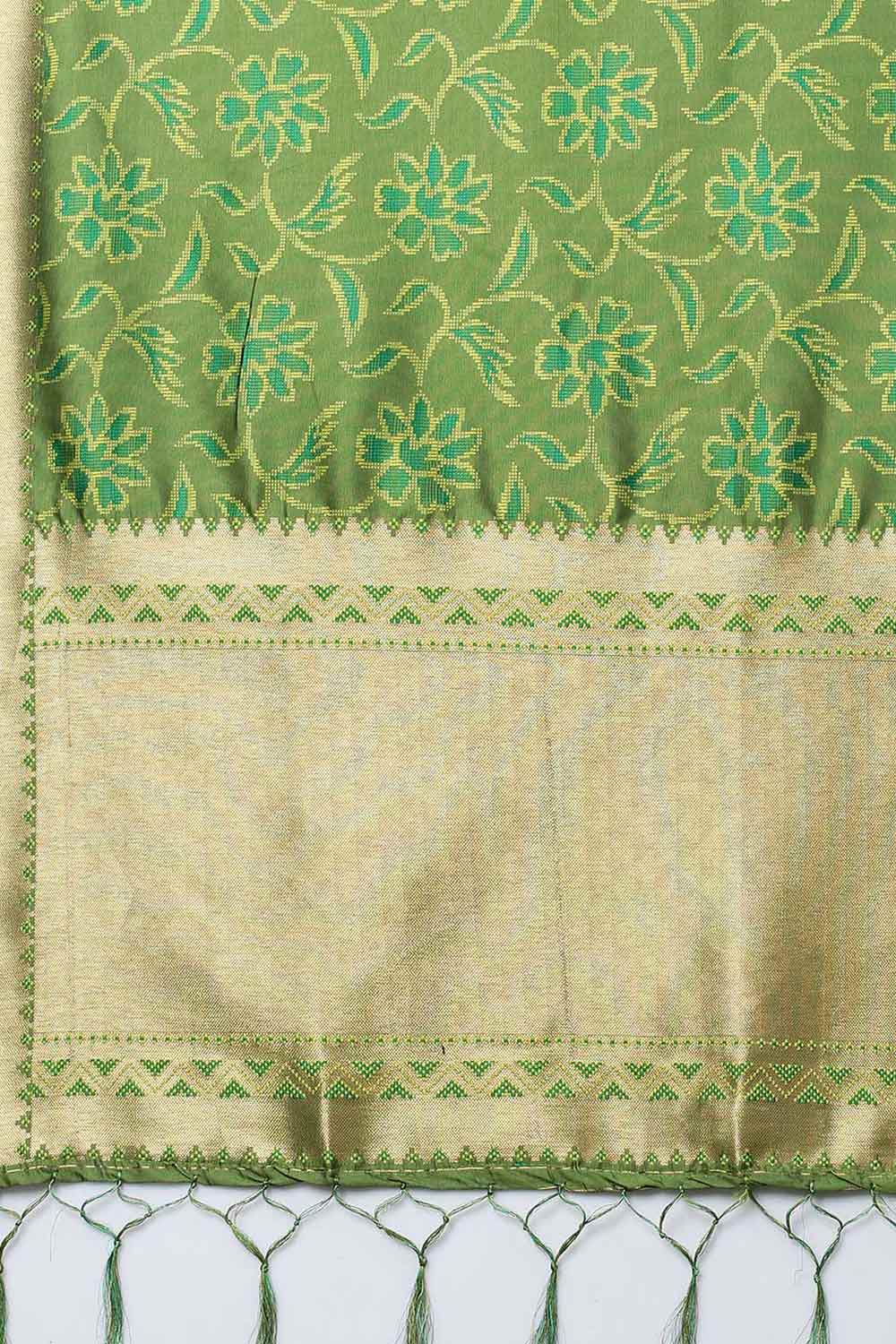 Buy Ojas Olive Abstract Print Cotton Silk One Minute Saree Online - Back