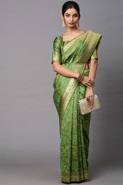 Buy Ojas Olive Abstract Print Cotton Silk One Minute Saree Online - One Minute Saree