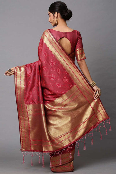 Shop Aiza Burgundy Abstract Print Cotton Silk One Minute Saree at best offer at our  Store - One Minute Saree