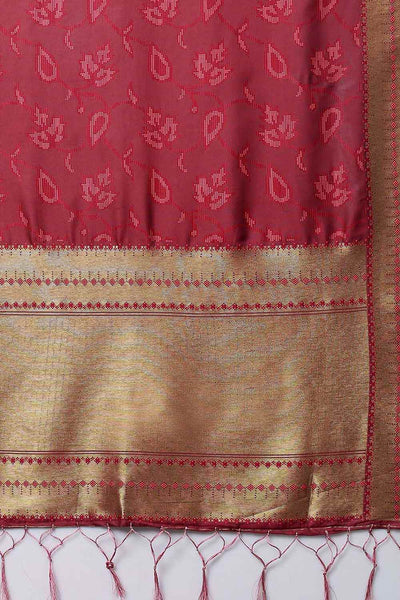 Buy Aiza Burgundy Abstract Print Cotton Silk One Minute Saree Online - Back