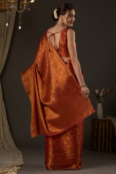Shop Ava Orange Silk Blend Paisley One Minute Saree at best offer at our  Store - One Minute Saree