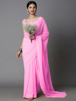 Shop Tulsi Pink Georgette Plain One Minute Saree at best offer at our  Store - One Minute Saree