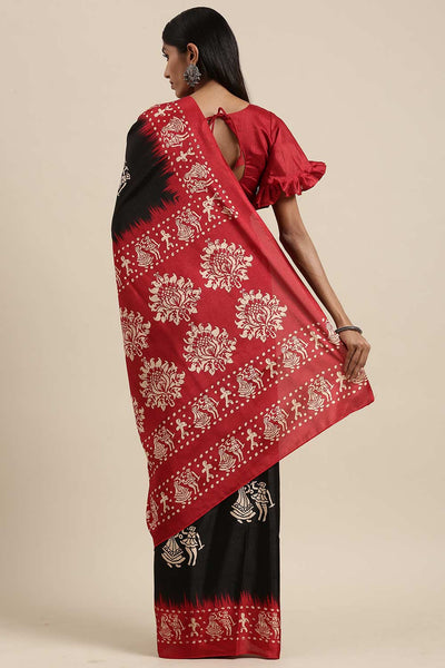 Shop Sophie Black Manipuri Silk Warli Block Print One Minute Saree at best offer at our  Store - One Minute Saree