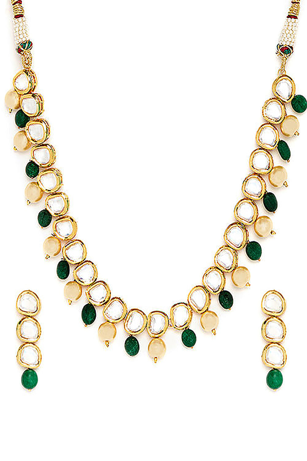 Shop Ayleen Kundan White & Green Gold Necklace and Earrings Set at best offer at our  Store - One Minute Saree