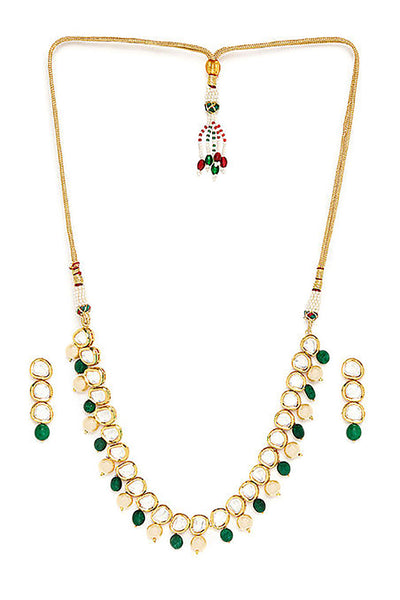 Buy Ayleen Kundan White & Green Gold Necklace and Earrings Set Online - One Minute Saree