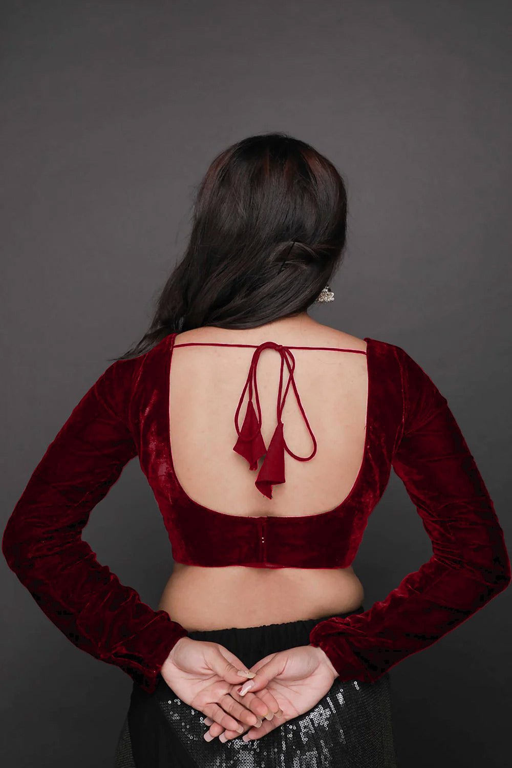 Shop Bianca Burgundy Velvet Custom Design Blouse at best offer at our  Store - One Minute Saree
