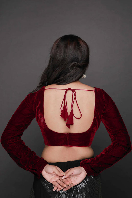 Shop Bianca Burgundy Velvet Custom Design Blouse at best offer at our  Store - One Minute Saree