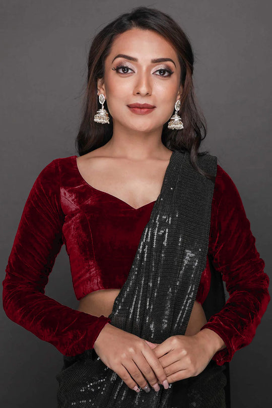 Buy Bianca Burgundy Velvet Custom Design Blouse Online