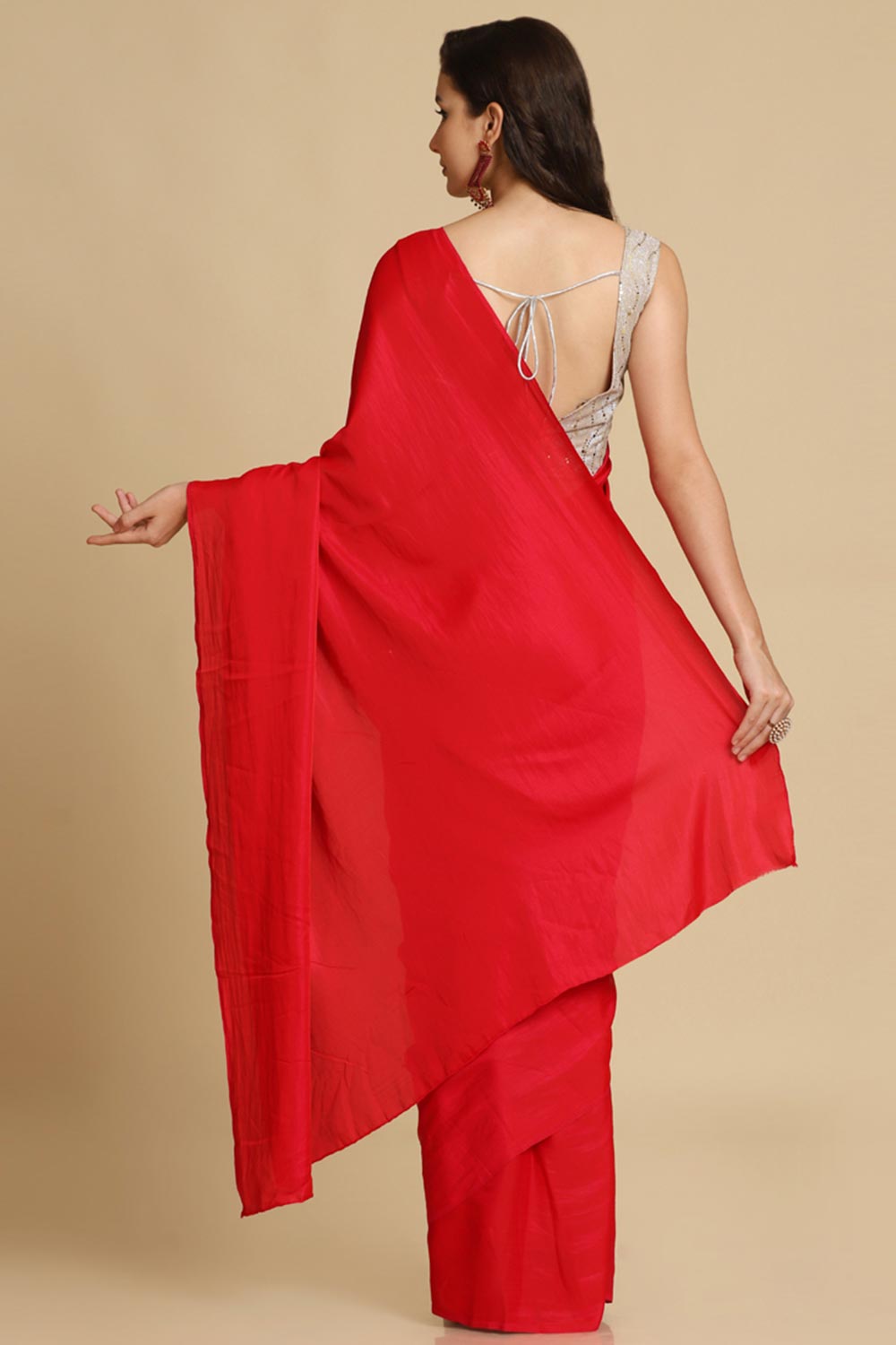 Buy Sapna Red Zari Woven Fancy Satin One Minute Saree Online