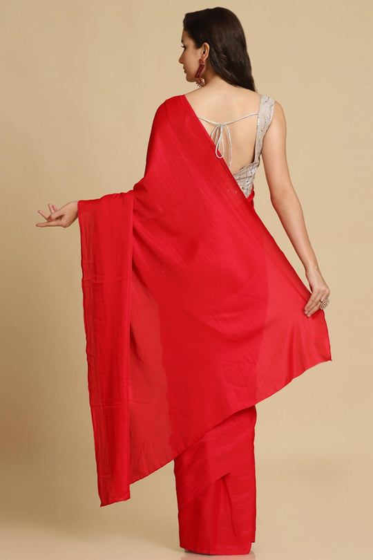 Buy Sapna Red Zari Woven Fancy Satin One Minute Saree Online