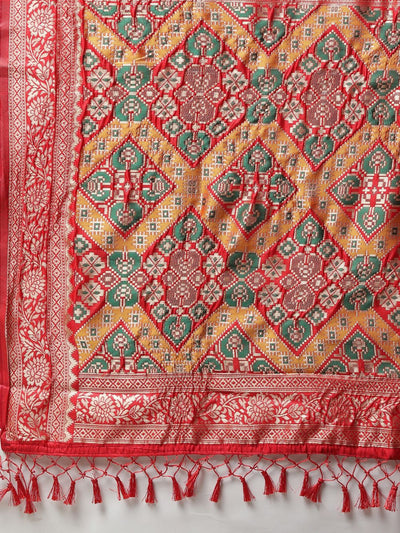 Buy Drishti Red Silk Blend Dharmavaram Geometric One Minute Saree Online - Front