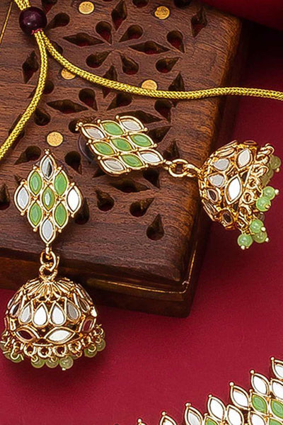 Shop Kassie Lime Green Stone Necklace & Earrings Set at best offer at our  Store - One Minute Saree