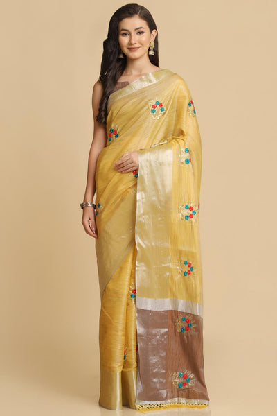 Buy Alisa Light Yellow Resham Embroidery One Minute Saree Online - One Minute Saree
