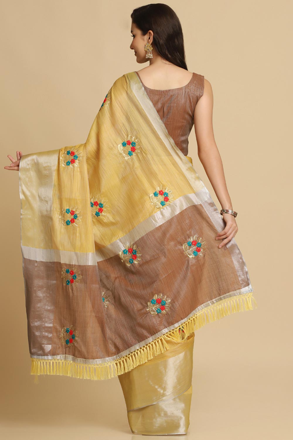 Buy Alisa Light Yellow Resham Embroidery One Minute Saree Online