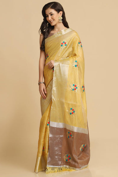 Buy Alisa Light Yellow Resham Embroidery One Minute Saree Online - Back