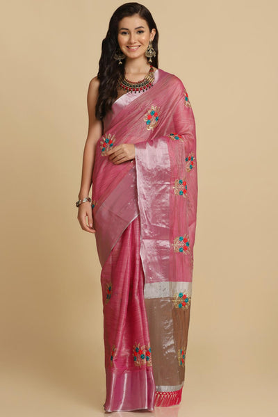 Buy Alisa Dark Pink Resham Embroidery One Minute Saree Online - One Minute Saree