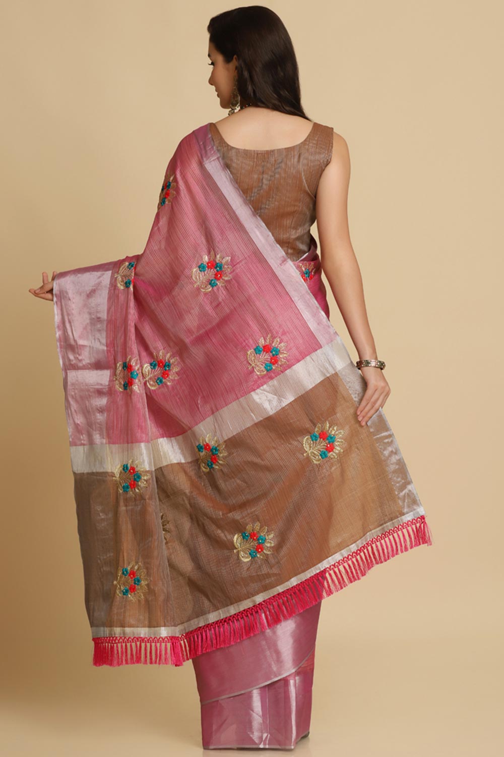 Buy Alisa Dark Pink Resham Embroidery One Minute Saree Online
