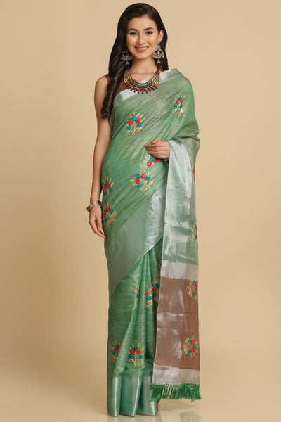 Buy Alisa Sea Green Resham Embroidery One Minute Saree Online - One Minute Saree