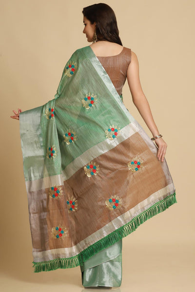 Buy Alisa Sea Green Resham Embroidery One Minute Saree Online - Back