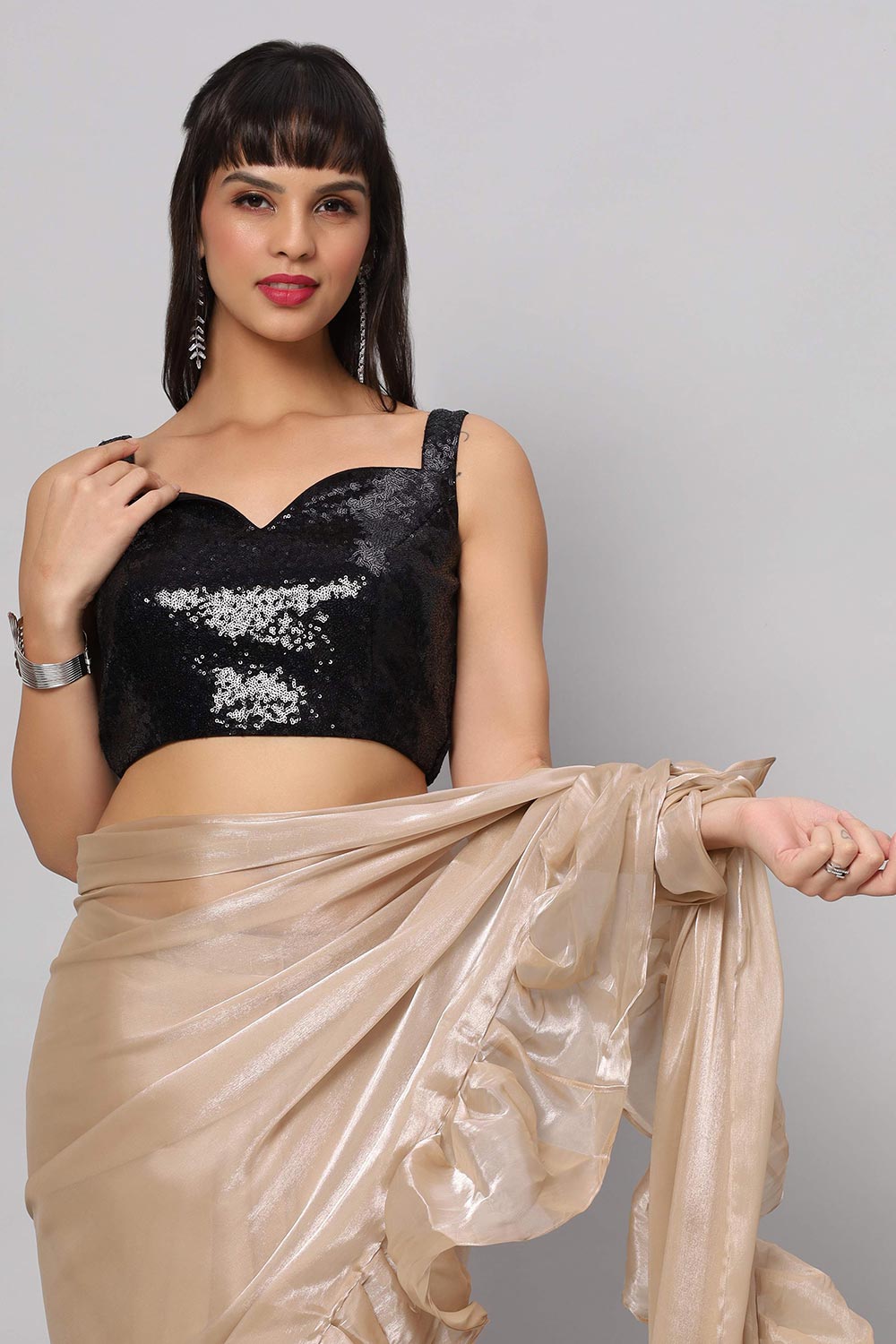 Buy Zara Black Sequins Sleeveless Thin Strap Blouse Online - One Minute Saree